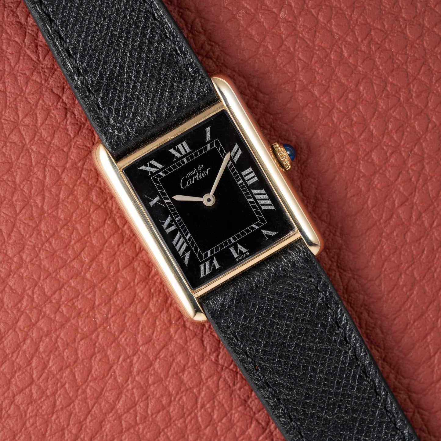 Cartier Must de Tank Vermeil Black Roman Full Set