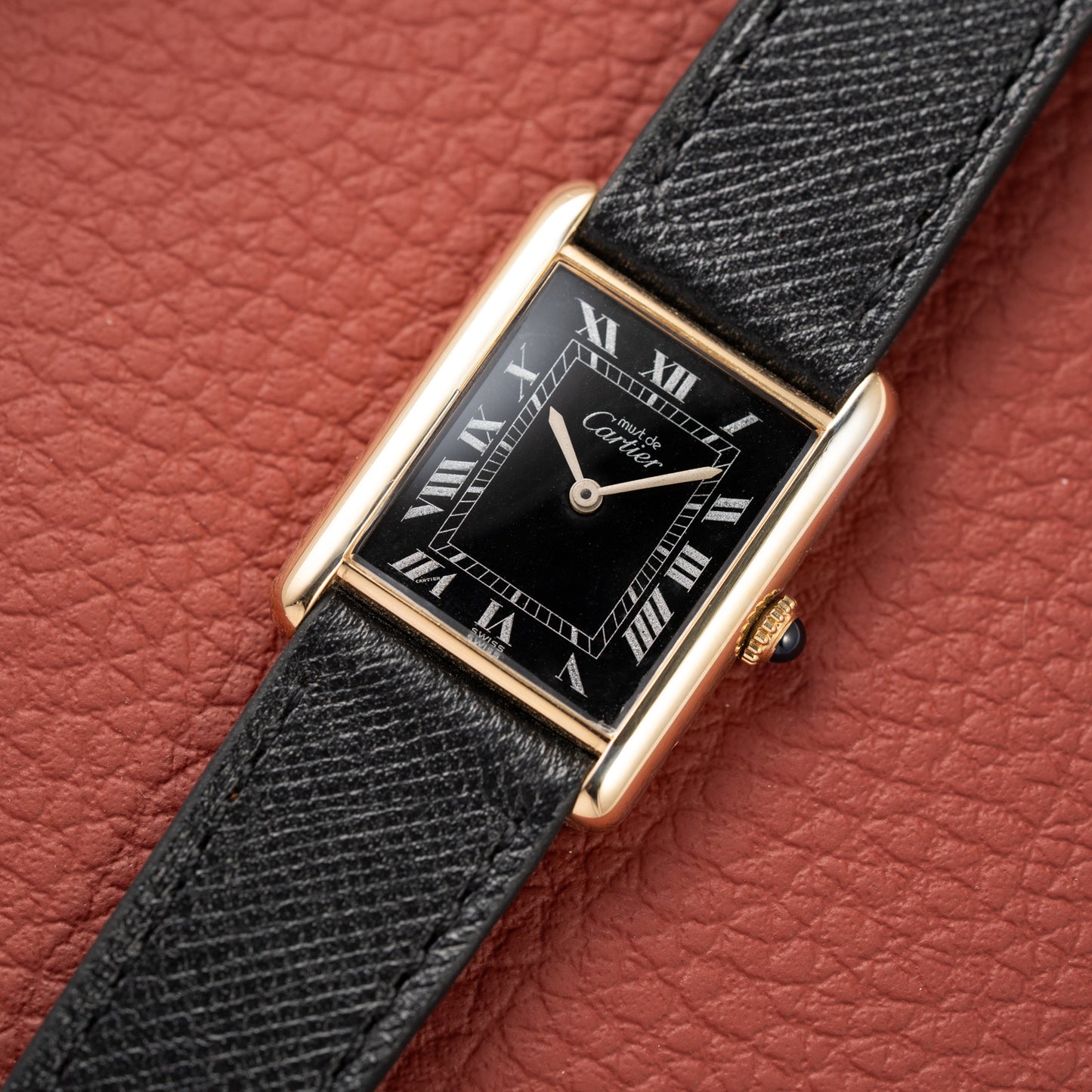 Cartier Must de Tank Vermeil Black Roman Full Set