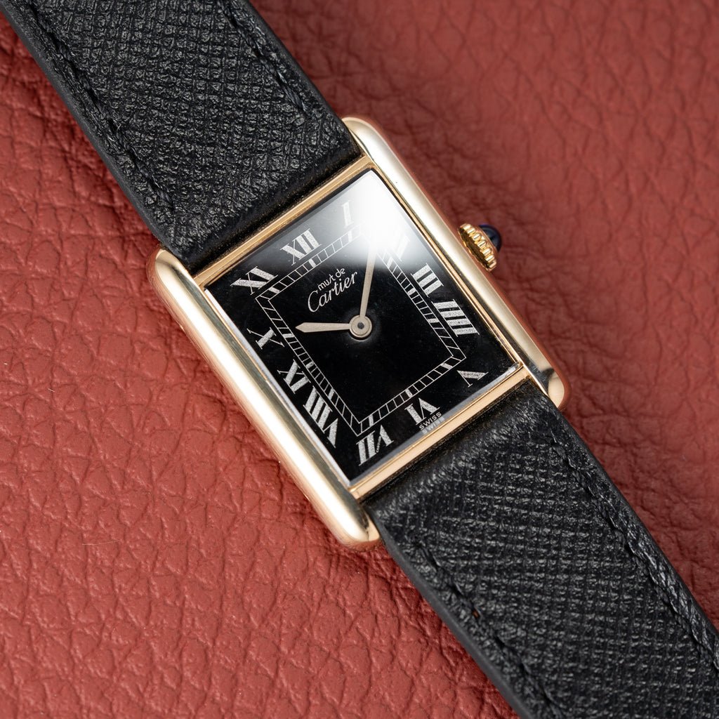 Cartier Must de Tank Vermeil Black Roman Full Set