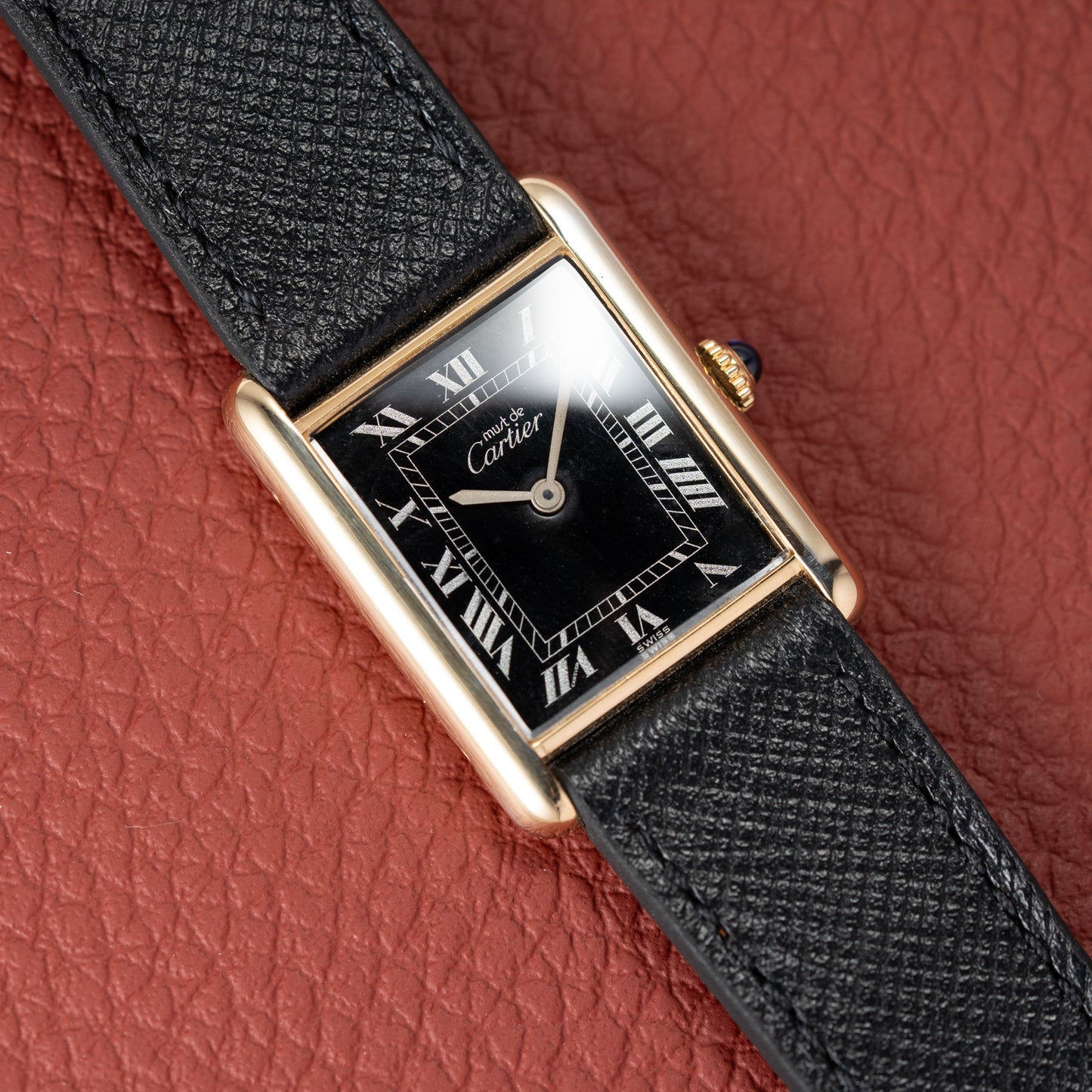 Cartier Must de Tank Vermeil Black Roman Full Set