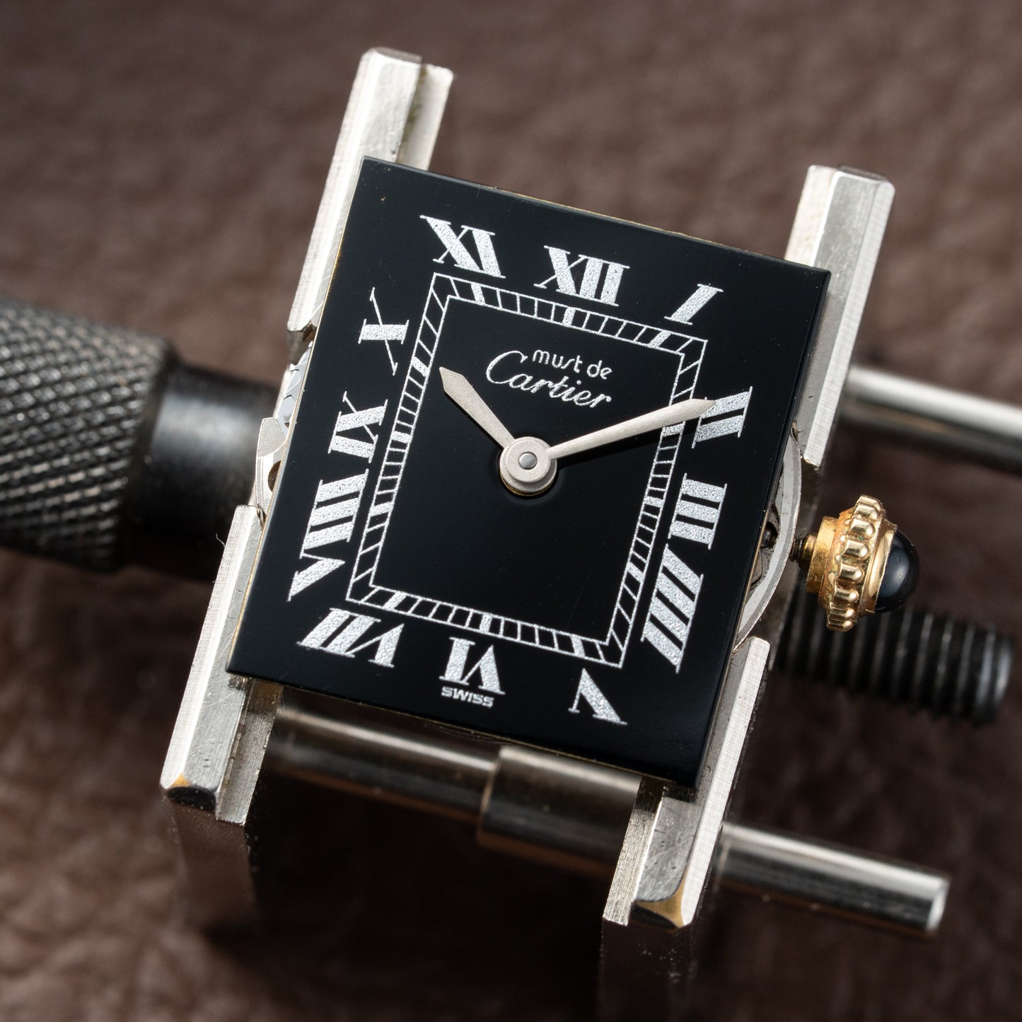 Cartier Tank Vermeil Black Roman Dial PM 1980s