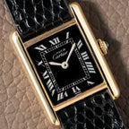 Cartier Tank Vermeil Black Roman Dial PM 1980s