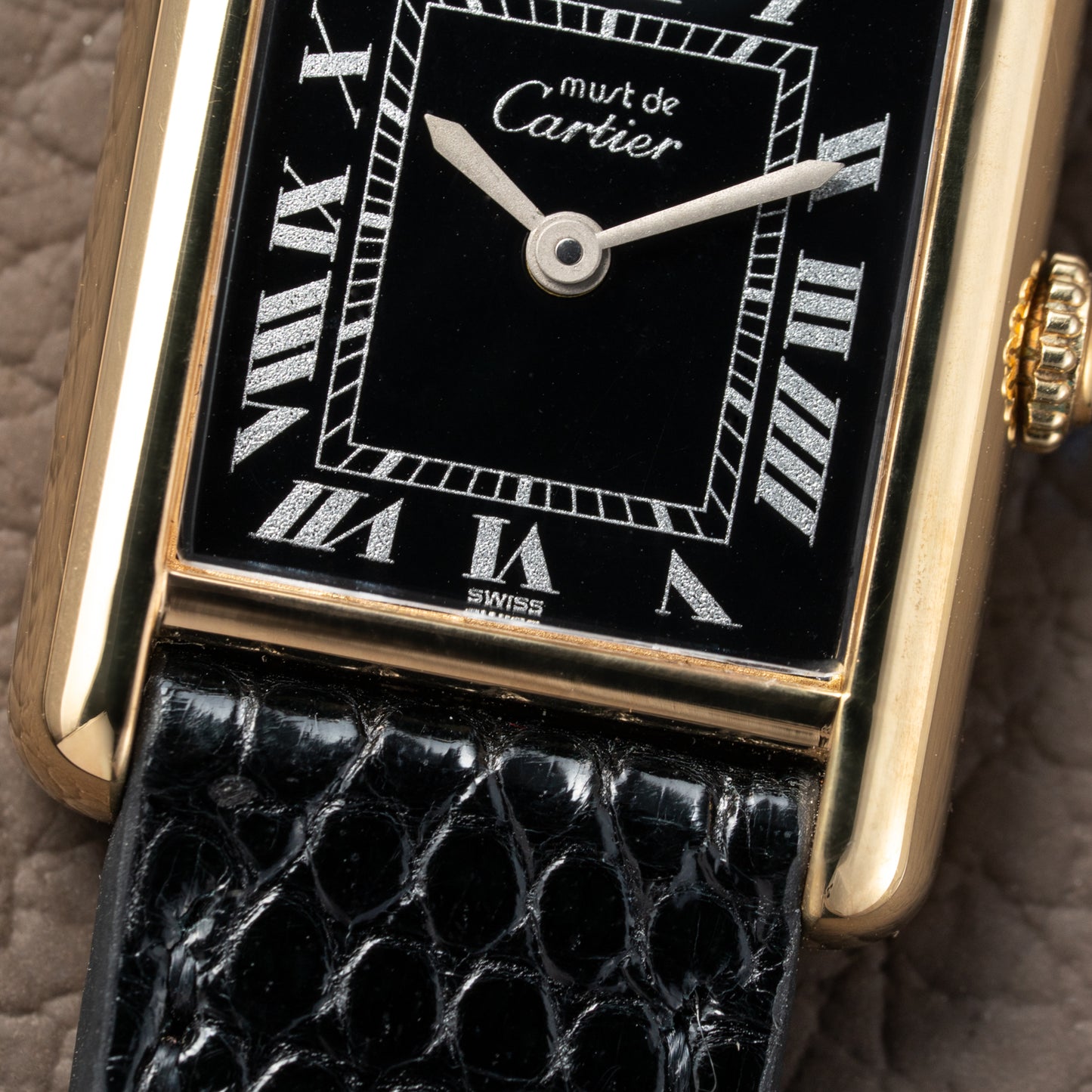 Cartier Tank Vermeil Black Roman Dial PM 1980s