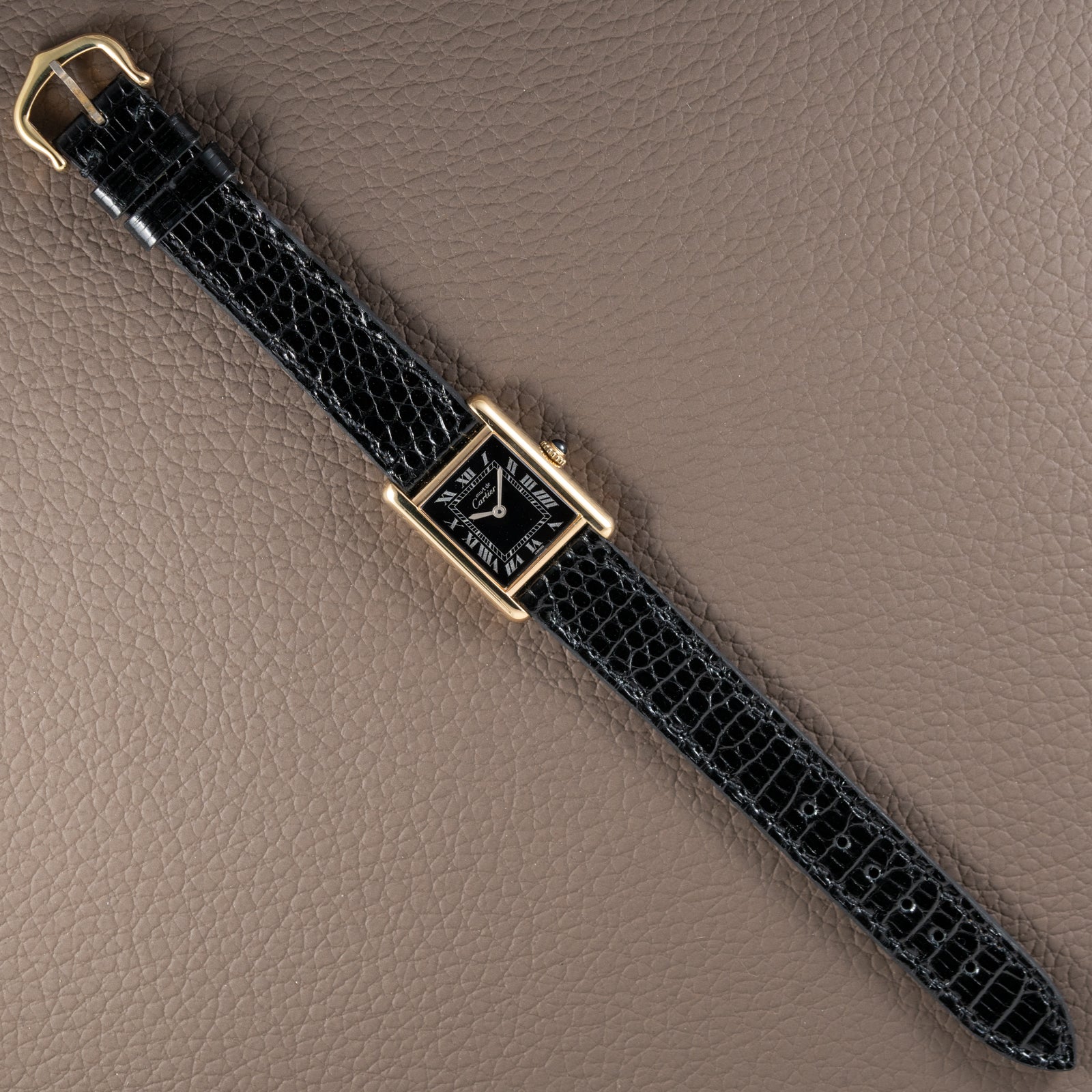 Cartier Tank Vermeil Black Roman Dial PM 1980s