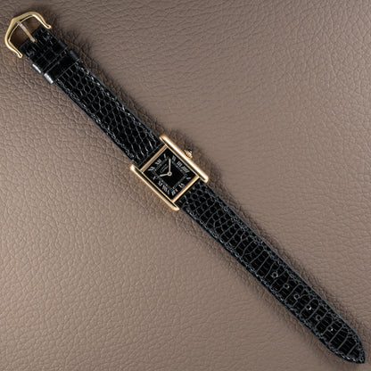 Cartier Tank Vermeil Black Roman Dial PM 1980s
