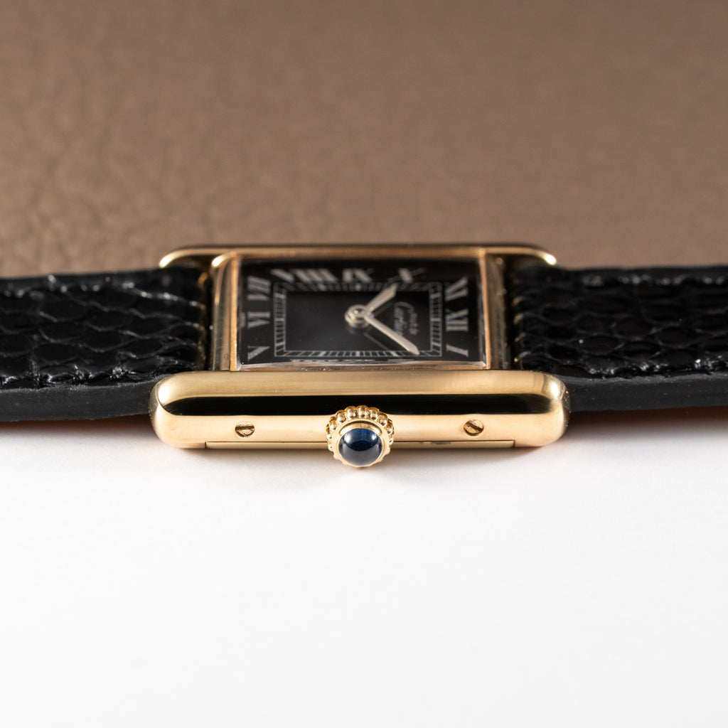 Cartier Tank Vermeil Black Roman Dial PM 1980s