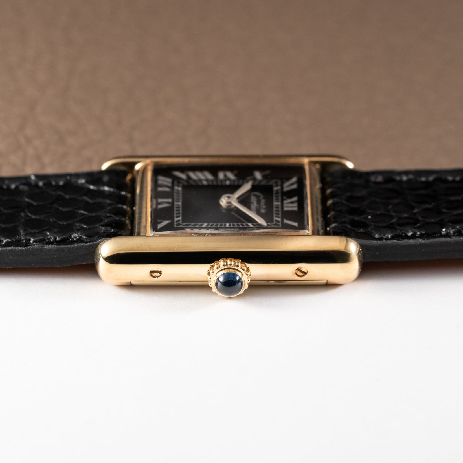Cartier Tank Vermeil Black Roman Dial PM 1980s