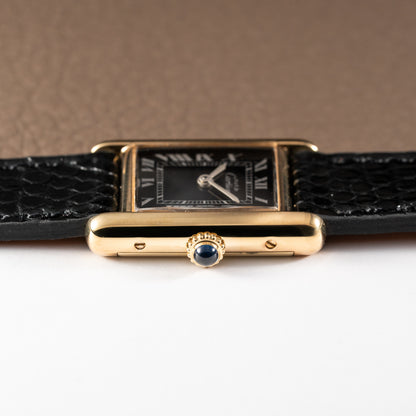 Cartier Tank Vermeil Black Roman Dial PM 1980s