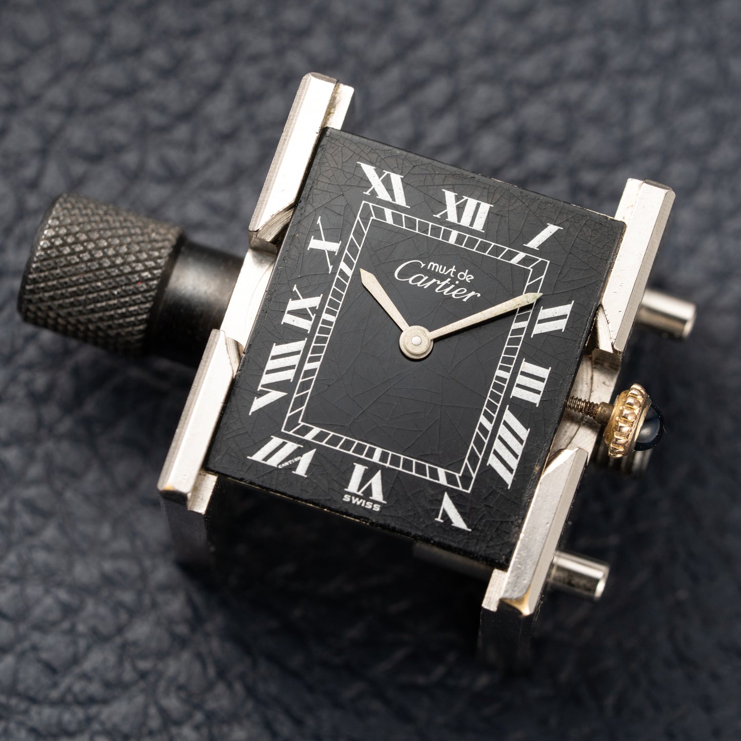 Cartier Must de Tank Vermeil Black Roman GM 1980s