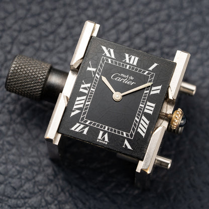 Cartier Must de Tank Vermeil Black Roman GM 1980s