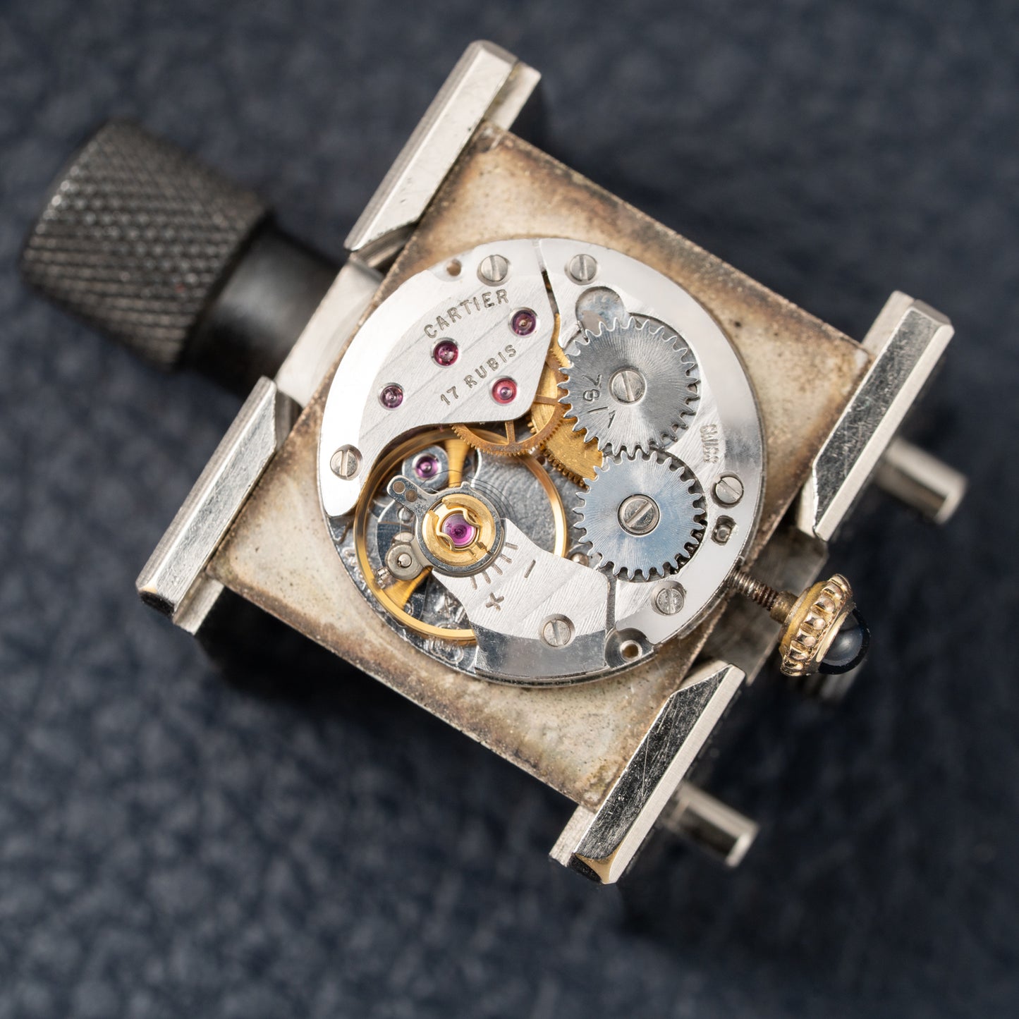 Cartier Must de Tank Vermeil Black Roman GM 1980s