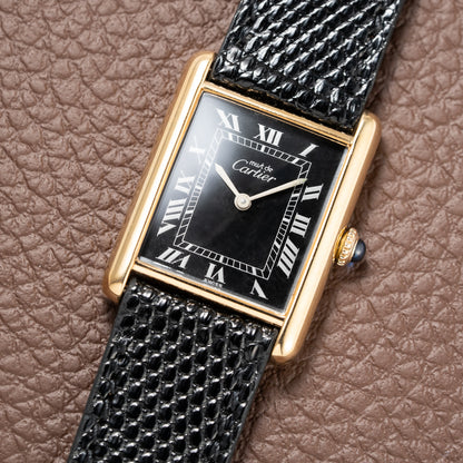 Cartier Must de Tank Vermeil Black Roman GM 1980s