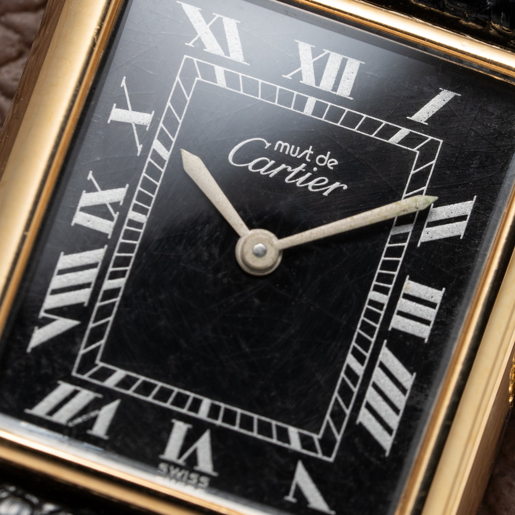 Cartier Must de Tank Vermeil Black Roman GM 1980s