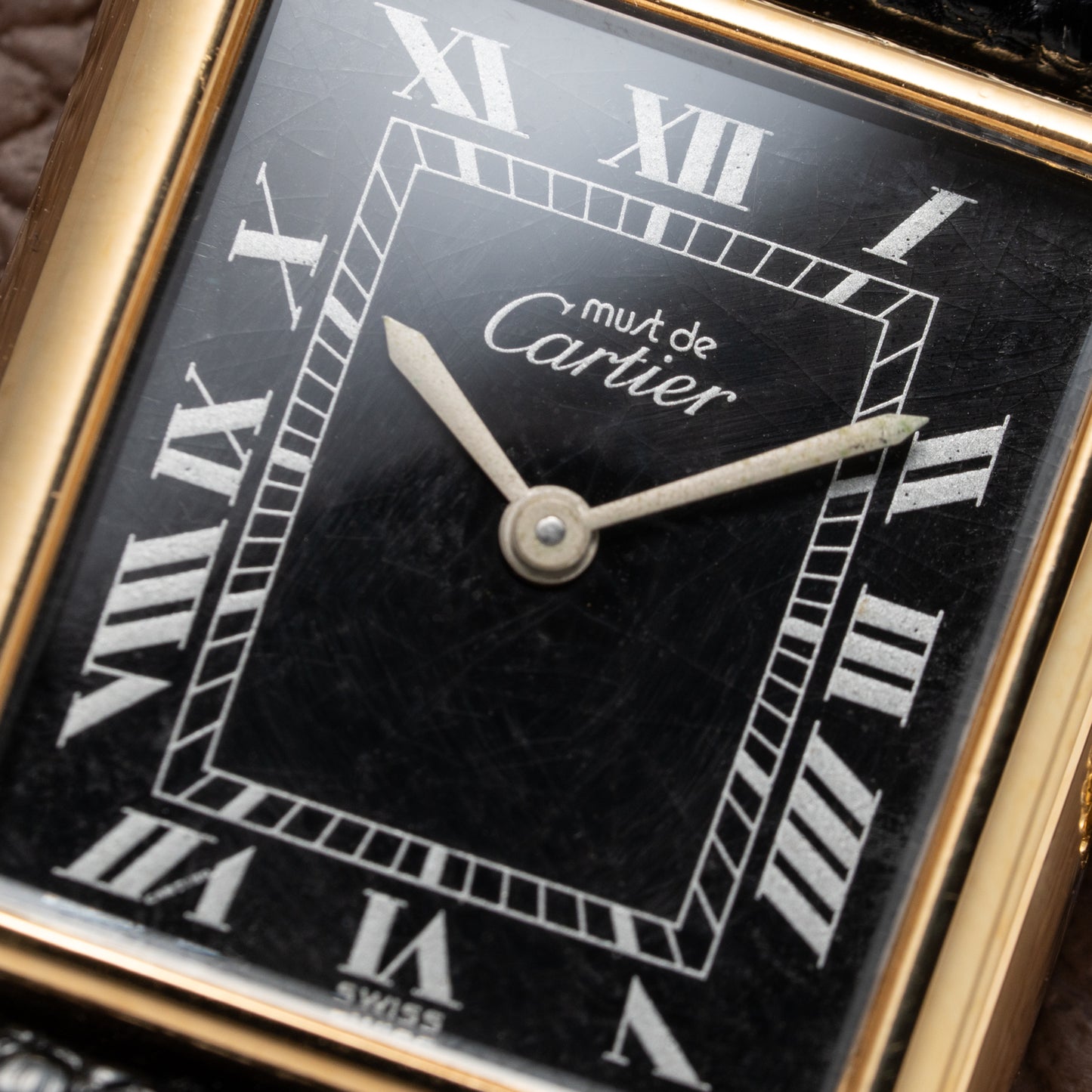 Cartier Must de Tank Vermeil Black Roman GM 1980s