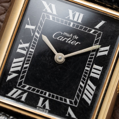 Cartier Must de Tank Vermeil Black Roman GM 1980s