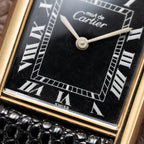 Cartier Must de Tank Vermeil Black Roman GM 1980s