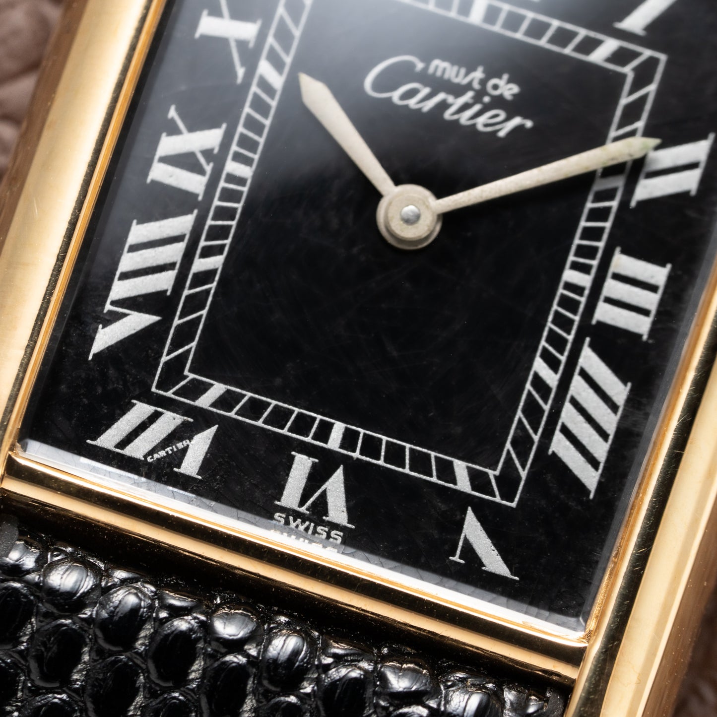 Cartier Must de Tank Vermeil Black Roman GM 1980s