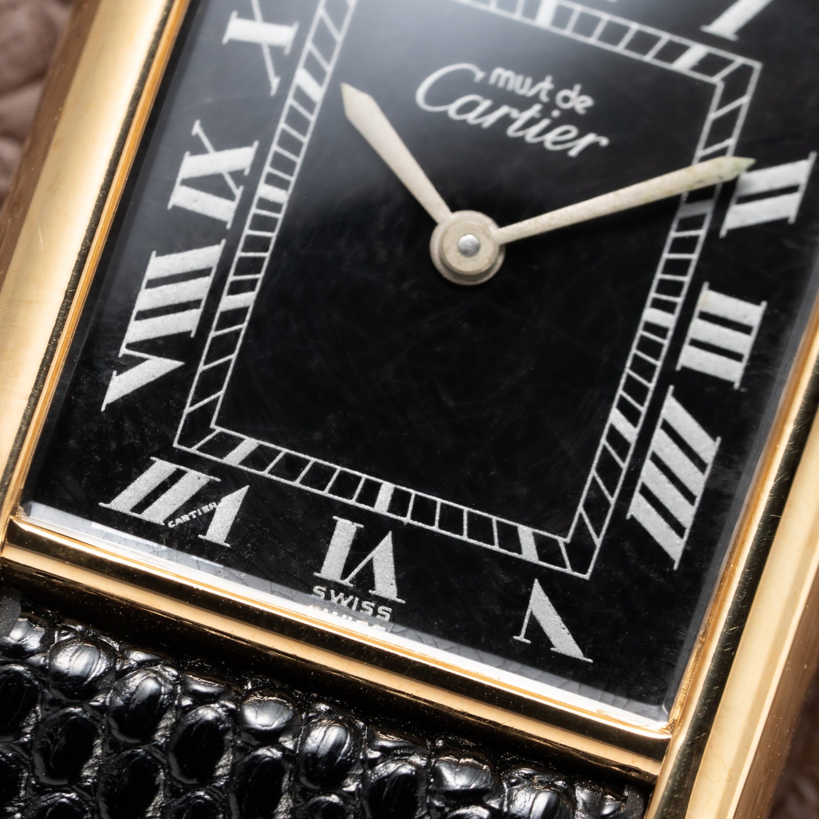 Cartier Must de Tank Vermeil Black Roman GM 1980s