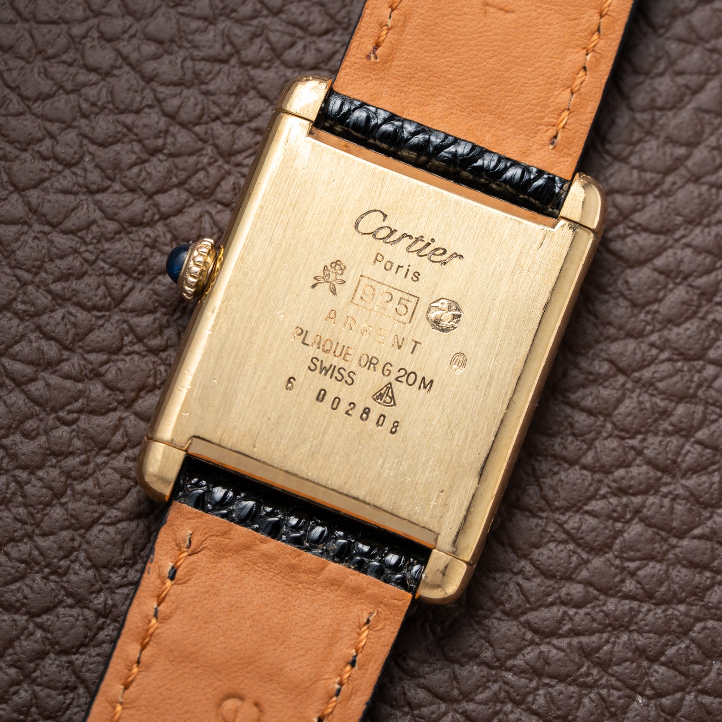 Cartier Must de Tank Vermeil Black Roman GM 1980s