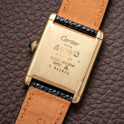 Cartier Must de Tank Vermeil Black Roman GM 1980s