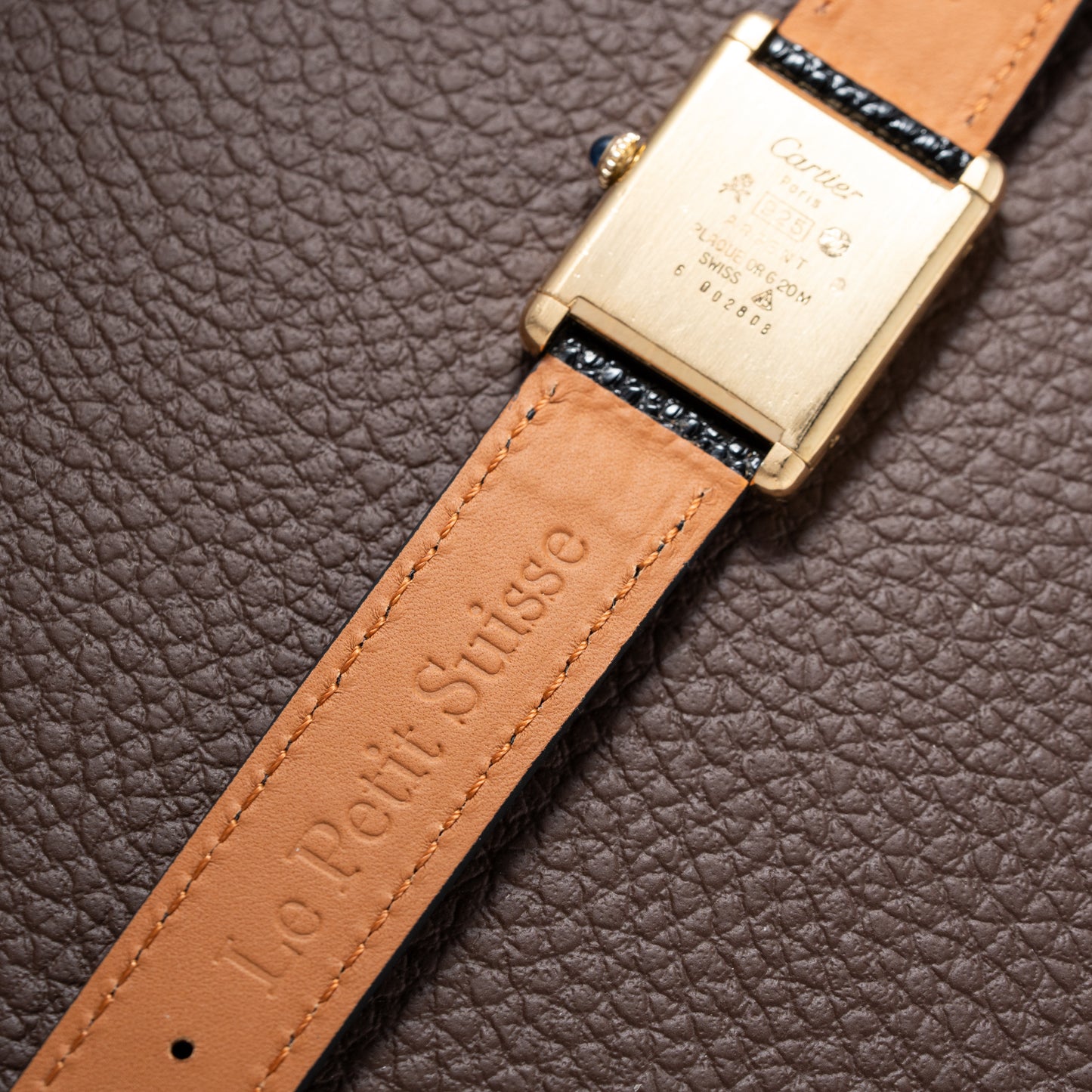 Cartier Must de Tank Vermeil Black Roman GM 1980s