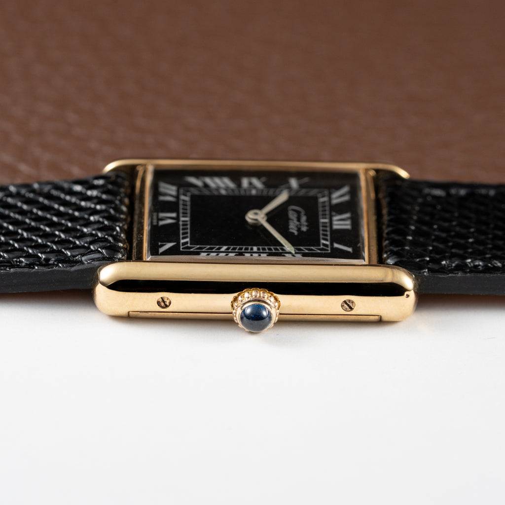 Cartier Must de Tank Vermeil Black Roman GM 1980s