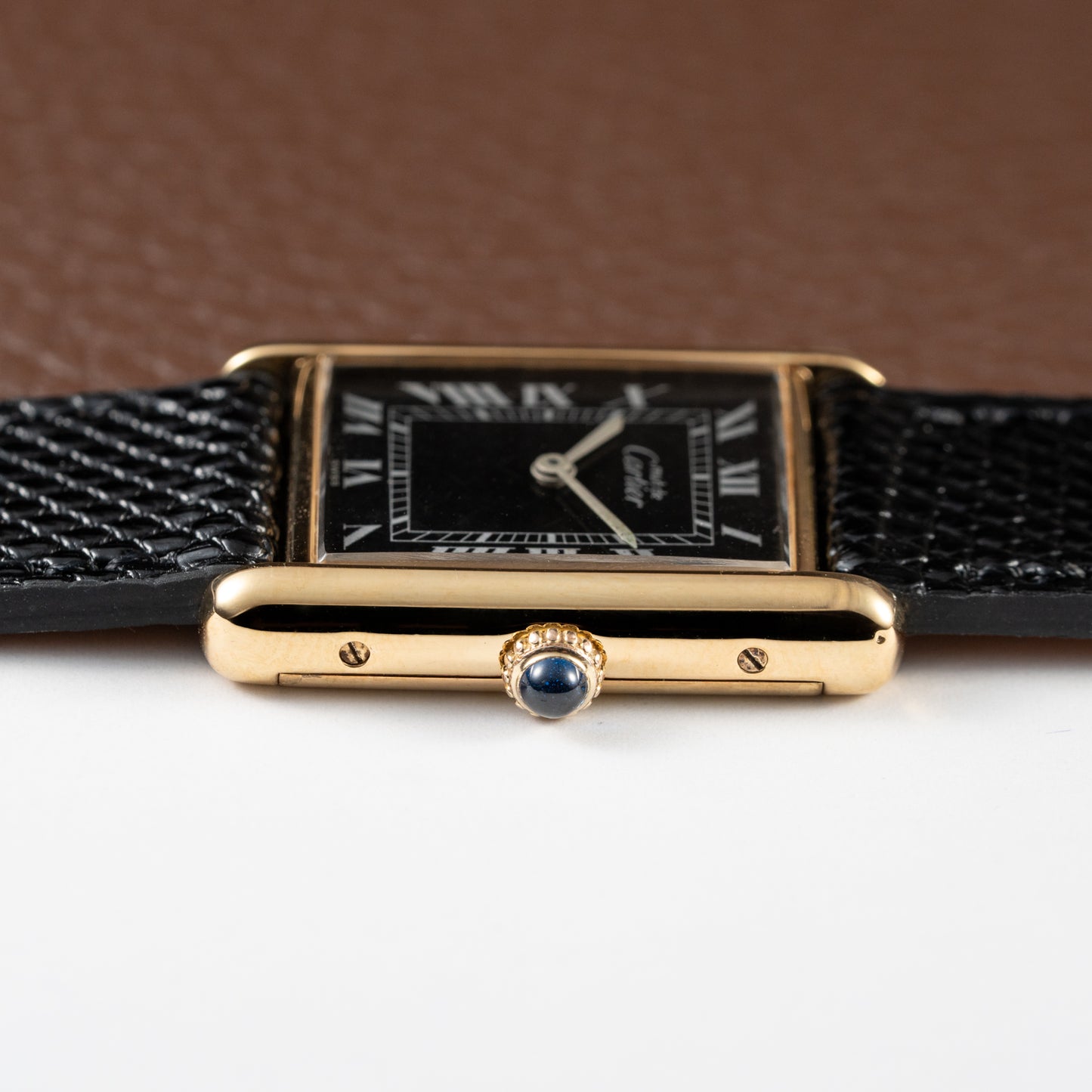 Cartier Must de Tank Vermeil Black Roman GM 1980s