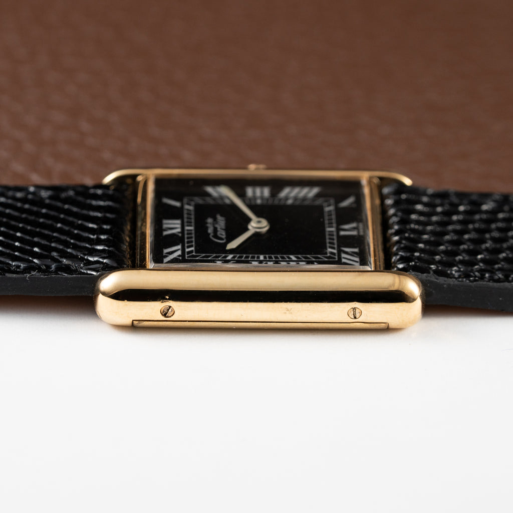 Cartier Must de Tank Vermeil Black Roman GM 1980s