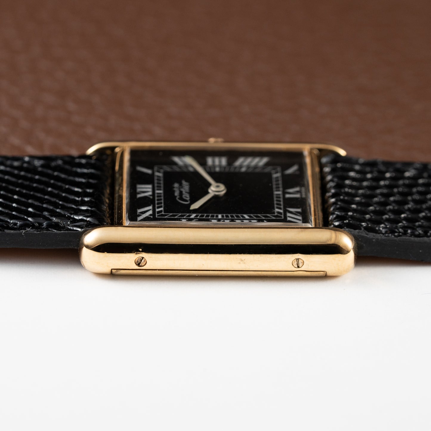 Cartier Must de Tank Vermeil Black Roman GM 1980s