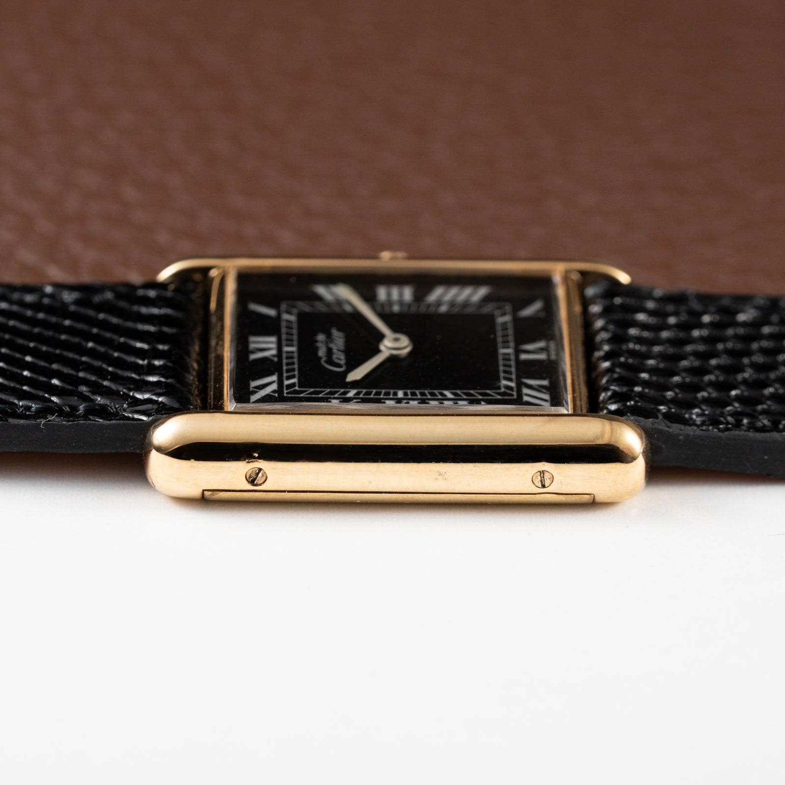Cartier Must de Tank Vermeil Black Roman GM 1980s
