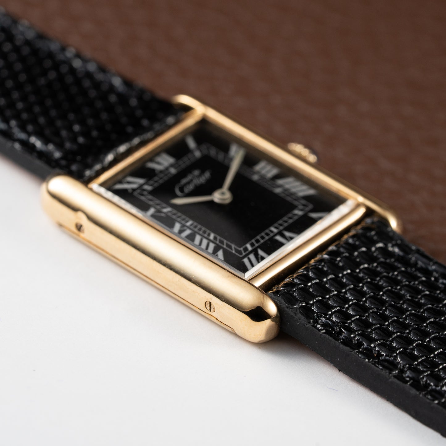 Cartier Must de Tank Vermeil Black Roman GM 1980s
