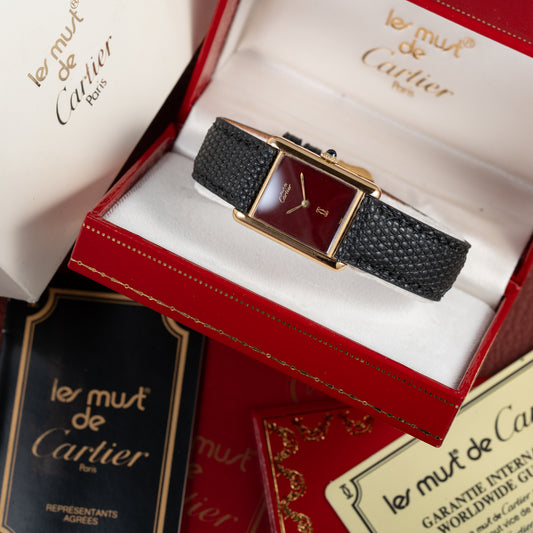 Cartier Must de Tank Vermeil Burgundy Ultra Full Set from 1981