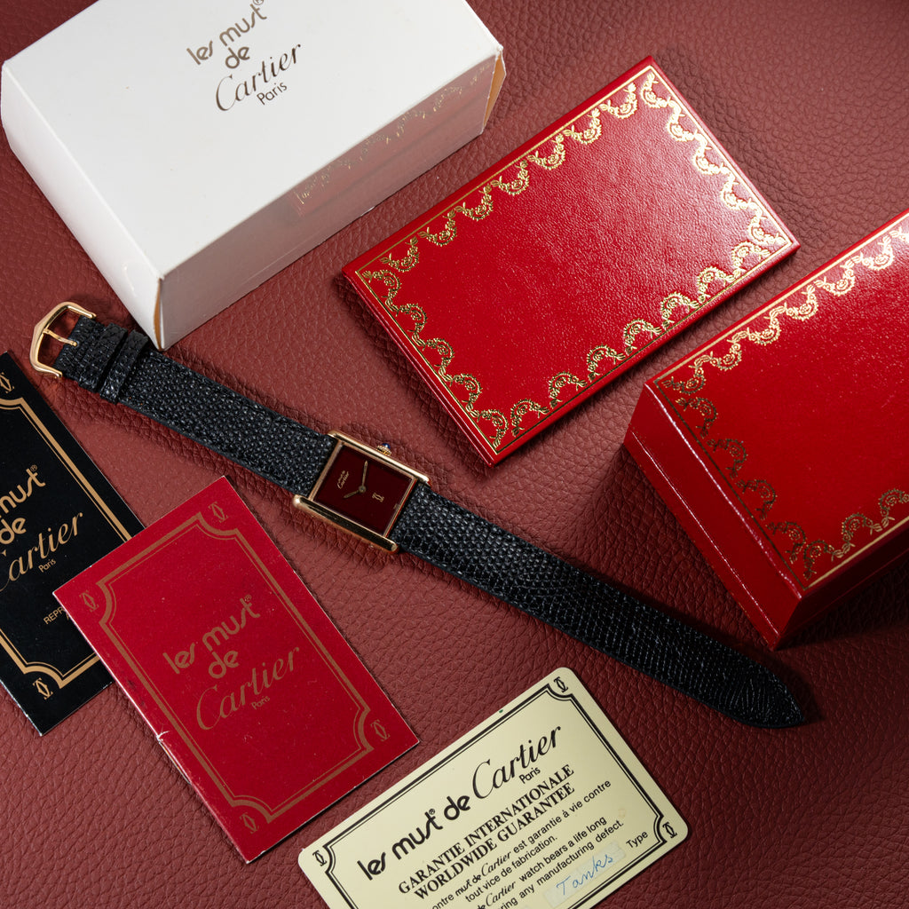 Cartier Must de Tank Vermeil Burgundy Ultra Full Set from 1981