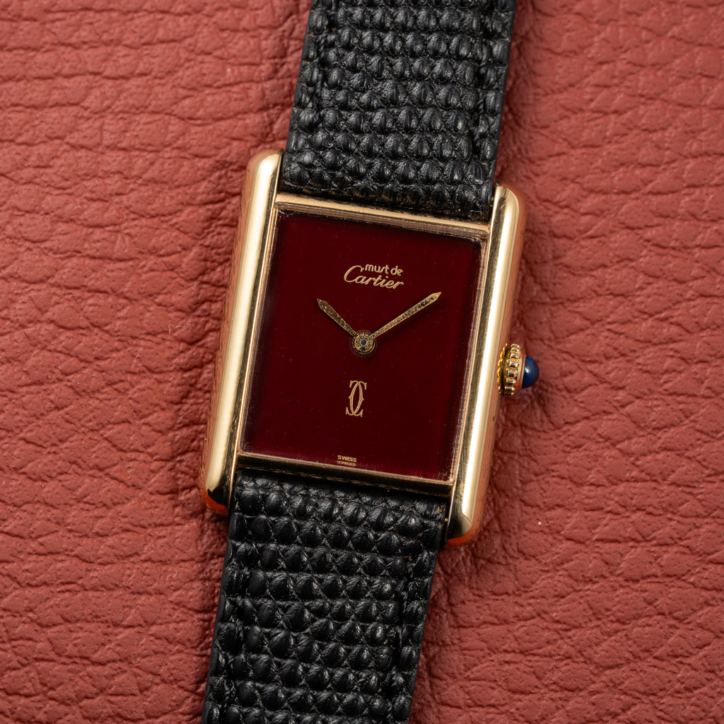 Cartier Must de Tank Vermeil Burgundy Ultra Full Set from 1981