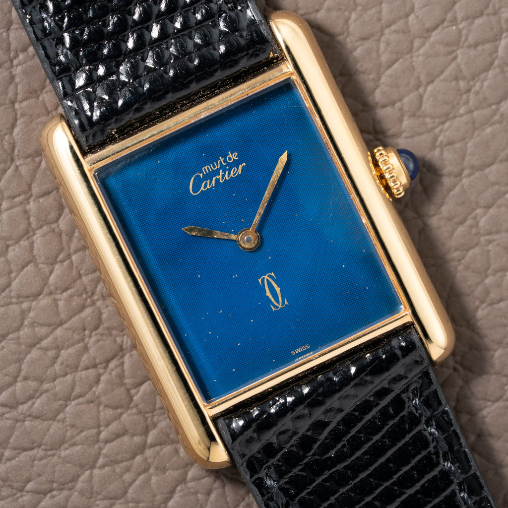 Cartier Must de Tank Vermeil GM 1980s with Lapis Lazuli Dial
