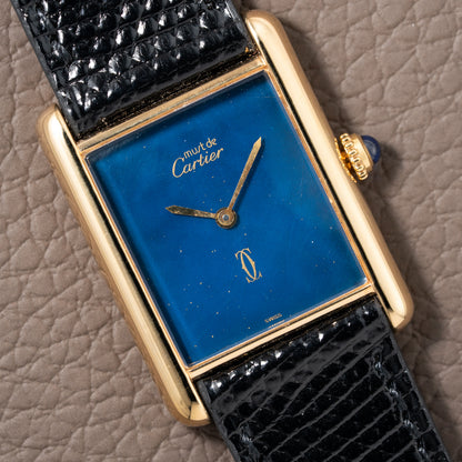 Cartier Must de Tank Vermeil GM 1980s with Lapis Lazuli Dial
