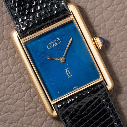 Cartier Must de Tank Vermeil GM 1980s with Lapis Lazuli Dial