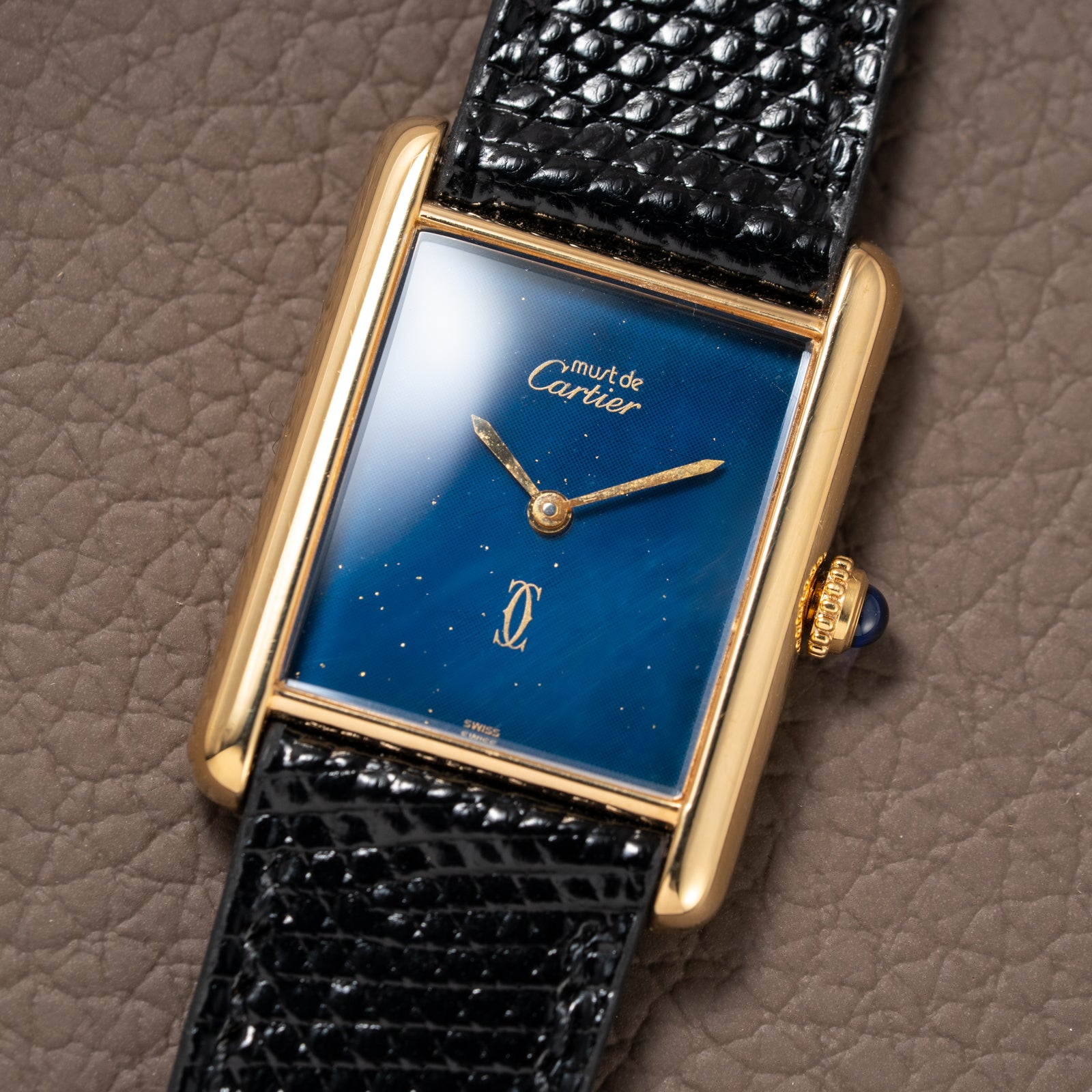 Cartier Must de Tank Vermeil GM 1980s with Lapis Lazuli Dial