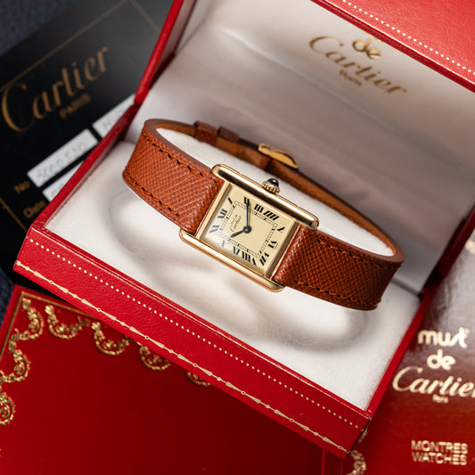 Cartier Tank Vermeil Full Set Roman Lemon Dial from 1981