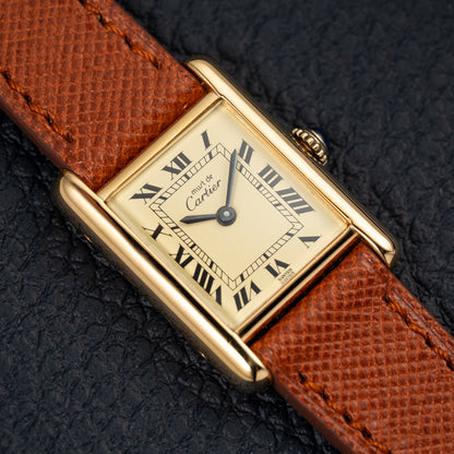 Cartier Tank Vermeil Full Set Roman Lemon Dial from 1981