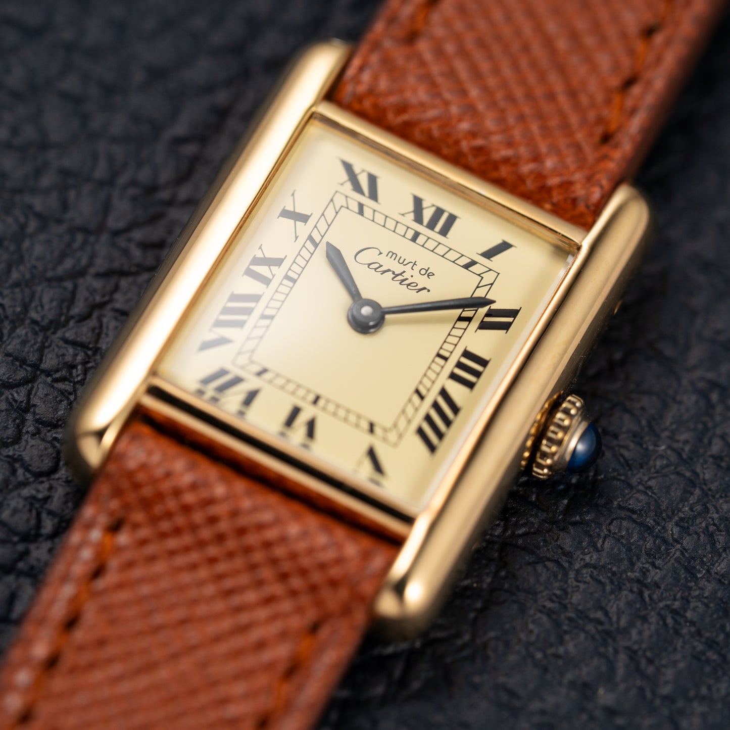 Cartier Tank Vermeil Full Set Roman Lemon Dial from 1981