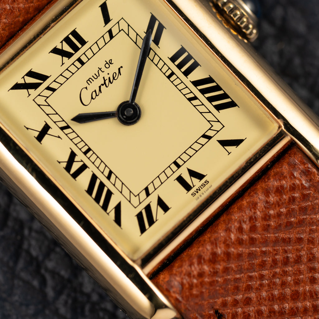 Cartier Tank Vermeil Full Set Roman Lemon Dial from 1981