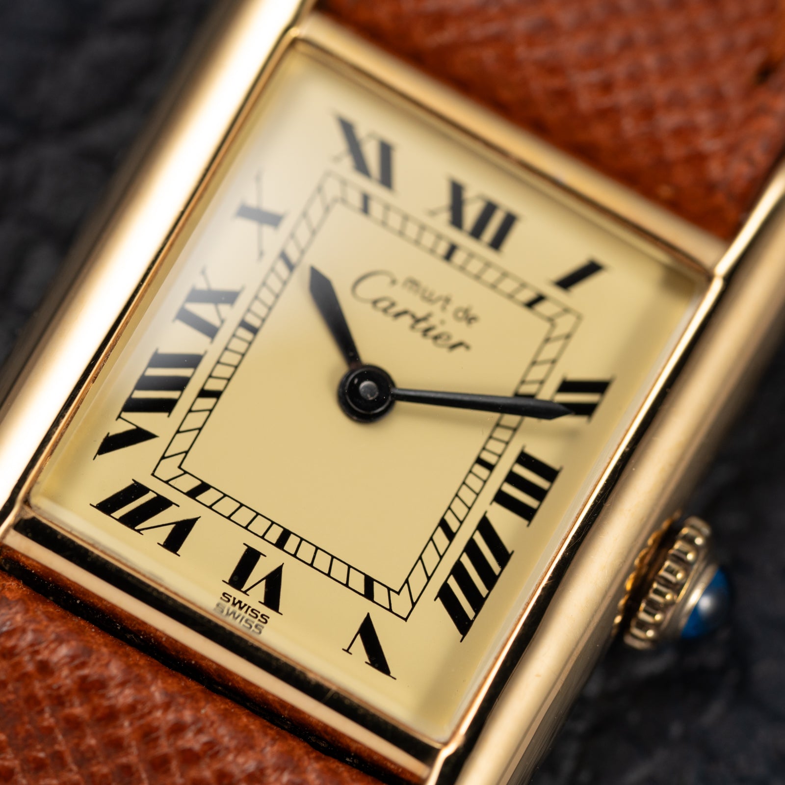Cartier Tank Vermeil Full Set Roman Lemon Dial from 1981