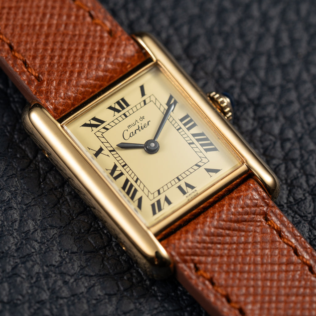 Cartier Tank Vermeil Full Set Roman Lemon Dial from 1981