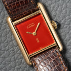 Cartier Must de Tank Vermeil Burgundy Red Dial PM 1980s