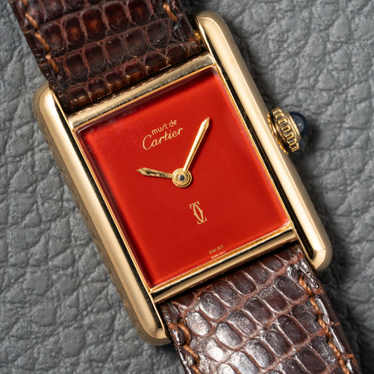 Cartier Must de Tank Vermeil Burgundy Red Dial PM 1980s