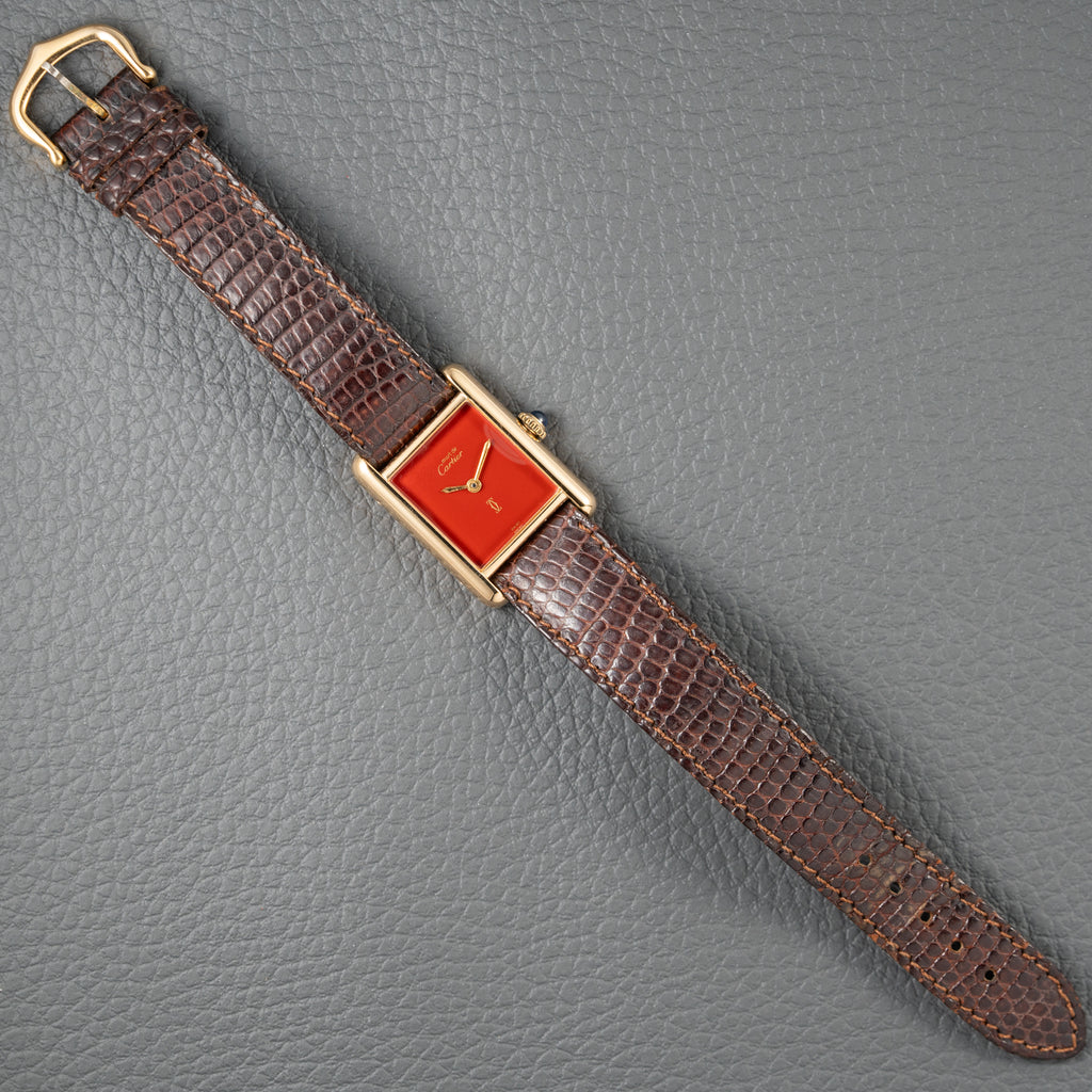 Cartier Must de Tank Vermeil Burgundy Red Dial PM 1980s