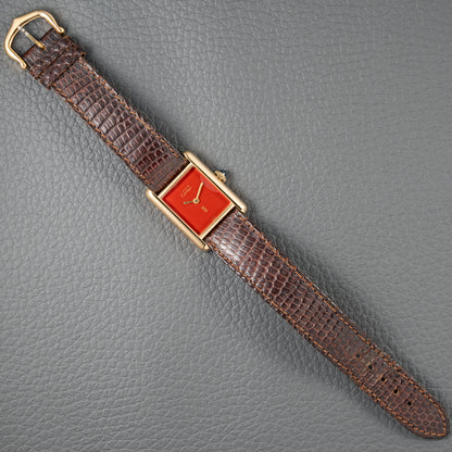 Cartier Must de Tank Vermeil Burgundy Red Dial PM 1980s