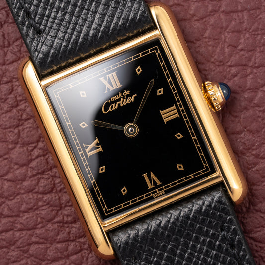 Cartier Must de Tank Vermeil Black Glossy Art Deco Dial GM Ref. 590005 from 1990s