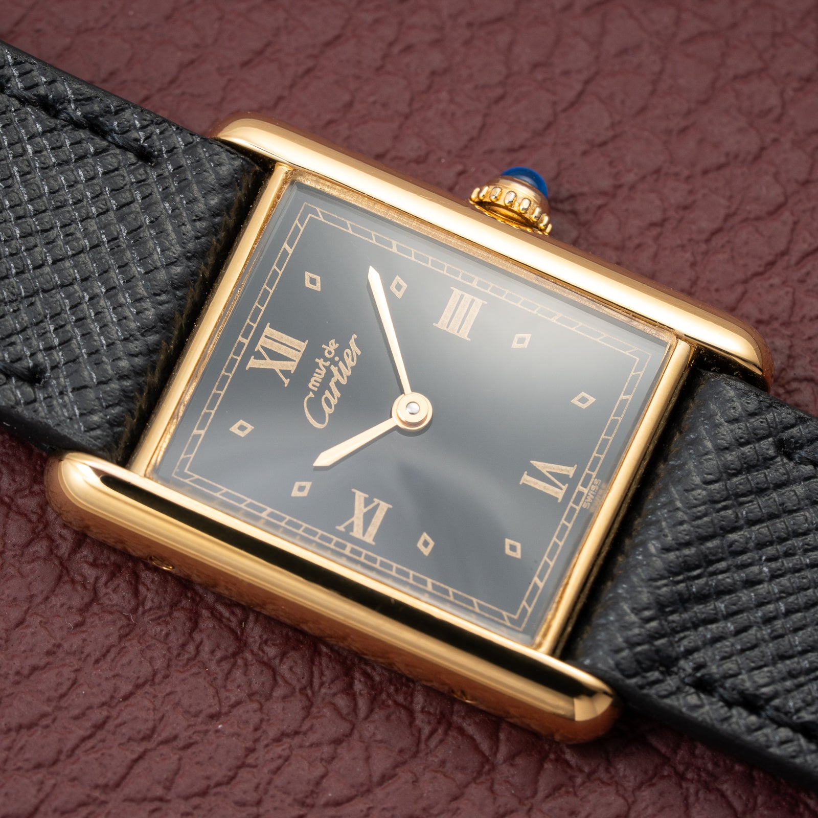 Cartier Must de Tank Vermeil Black Glossy Art Deco Dial GM Ref. 590005 from 1990s
